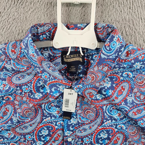 NEW Cremieux Casual Shirt Men 3XT Tall Stretch‎ Paisley Short Sleeve Blue Red - Picture 2 of 11